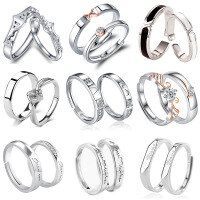wholesale S925 silver minimalist open-end diamond wedding band set for couples, pure silver men's and women's matching rings with premium niche aesthetic-TL-139 Couple's Rings>Women's Open Ring