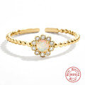 wholesale S925 Sterling Silver INS Flower Diamond Opal Adjustable Ring,-0-4