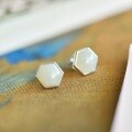 wholesale Gold-plated 925 Sterling Silver Inlaid with Natural Hetian Jade Geometric Hexagon Stud Earrings for Women-0-6
