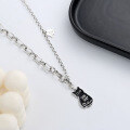 wholesale S925 Sterling Silver Letter Small Black Kitten Shape Necklace Sweet and Cool Niche Korean Style Gift Sweater Chain-0-3