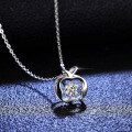 Sterling Silver Moissanite Pendant Necklace with Jumping Apple Heart-0-1