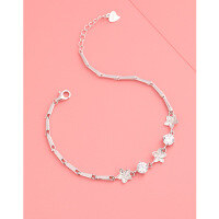 wholesale 925 Sterling Silver Diamond-Studded Five-Leaf Clover Bracelet for Women, Minimalist Luxury Niche Exquisite High-End Floral Jewelry Gift for Girlfriend or Best Friend-Five-leaf clover bracelet white gold &gt; 925 silver