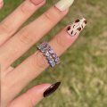 wholesale S925 Sterling Silver Ring for Women with Pink Heart-Shaped Zirconia and Row of Diamonds, Light Luxury Iridescent Style, Overseas Blogger's Viral Best-Seller Index Finger Ring-0-0