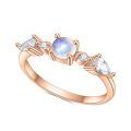 wholesale S925 Sterling Silver Rose Gold Plated Dainty Natural Gemstone Ring with Creamy Blue Moonstone, Korean Style-0-0