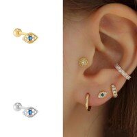 wholesale S925 Sterling Silver European And American Light Luxury Eye-inlaid Zircon Screw Ear Accessories Fashionable Evil Eye Ear Studs-Platinum