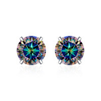 Gold-Plated S925 Silver Classic Four-Prong Moissanite Stud Earrings, Cross-Border Hot Seller.-Four-prong earrings (seven-colored blue diamond)  1-carat moissanite