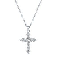 wholesale S925 Sterling Silver Cross Pendant Necklace with Zircon, Unisex Hip-Hop Style, Cold Tone-DY190103-SW-WH 925 silver