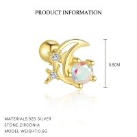 wholesale S925 Sterling Silver Cross-Border Zircon Star Moon Flower Geometric Ear Bone Stud-E4876-Gold/Single 925 Silver