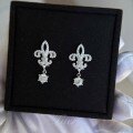 Sterling Silver Iris Flower Moissanite Earrings with Diamond Accents-0-1
