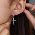Sterling Silver Moissanite Cross Earrings for Women, Modern Style-0-2