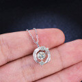 925 Silver Moissanite Pendant Necklace for Women, Dynamic Luxury Round Bezel-Set Jumping Heart-0-1