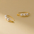 wholesale S925 Sterling Silver Light Luxury Niche Design Fresh and Sweet Three Beads Teardrop Ear Hook M05525-0-4