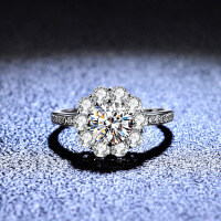 925 Silver Moissanite Sunflower Ring for Women, Live Streaming Wholesale Supply-1 carat (set with D color moissanite)  11 yards