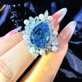 wholesale S925 Silver Zhuo Zhifan Jewelry New 11*15mm Imported High Carbon Diamond Aquamarine Water Drop Inlay Ring-0-0