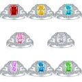 wholesale S925 Sterling Silver European and American Fashion 15ct Gemstone Colored Gem Ring with High-End 6*8 Square Diamond Flame Ice Flower Cut-0-0