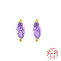 wholesale S925 Sterling Silver Colorful Marquise Single Diamond Stud Earrings,ins-Gold-purple diamond