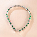 wholesale [Silver] Classic Four-Claw 3mm Simulated Emerald with High-Carbon Diamond Tennis Bracelet, Fully Pavé Versatile Stacking-0-4
