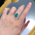 wholesale Metal material first, imported high-carbon diamond 10*14mm teardrop emerald green engagement ring for womenins-0-3