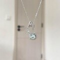 wholesale S925 Sterling Silver Icy Transparent Sea Blue Square Zircon Necklace Fairy Sweet Full Circle Rhinestone Running Loop Sugar Cube Collarbone Chain-0-5
