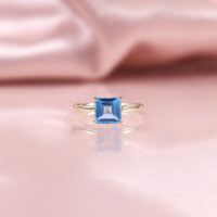 wholesale S925 Sterling Silver Minimalist 2/4/55 Carat Ring Square Set with Natural Topaz Large Main Stone Small Fresh Ring-2 carat natural Swiss blue topaz ring  US size 8 (domestic size 17)