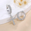 wholesale 925 Silver Plated with 18K Gold Cross Earrings, Hip HopAB Style Cross Ear Pendants with Moissanite-0-0