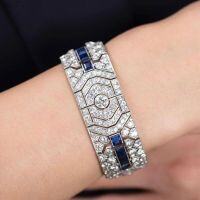 wholesale 925 Silver Gold-Plated Bracelet with High-Carbon Diamonds, Peacock Blue, Art Deco, Royal Blue, Western Antique Vintage Women's Bracelet-GRC cultured cobalt spinel-peacock blue>18.5cm