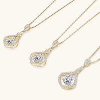 S925 Silver D Color Moissanite Classic Halo Pendant Necklace-Teardrop Necklace [K Gold] 5X8mm  925 Silver