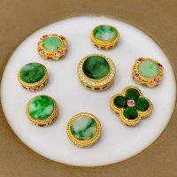 wholesale S925 silver gold-plated natural A-grade jade four-leaf clover high-end Myanmar jade accessories bracelet necklace DIY handmade-Round table 1