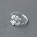 wholesale S925 Silver Nalan Women's Mori Sweet Diamond-Inlaid Leaf Ring Wholesale Adjustable Leaf Index Finger Ring J1058-0-4