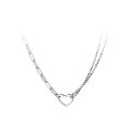 wholesale S925 silver asymmetrical double-layer hollow heart necklace chain retro women's choker D9069-0-4