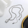 wholesale S925 Sterling Silver Geometric Square Zircon Bracelet and Necklace Set Sweet and Cool Style Ins Hip-hop Matching Accessories-0-1