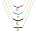 wholesale S925 Sterling Silver And Natural Lapis Lazuli Star Moon Necklace For Women, Luxurious And Sophisticated Crystal Collarbone Chain-0-0