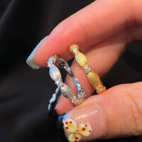 wholesale S925 Silver New BuBu Family Brushed Italian Craft Gift Ribbon Row Ring, Same Style as Xiaohongshu-R1198 White Gold Brushed Ring Size 9