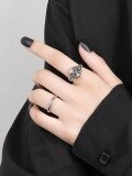 wholesale S925 Silver Ring with Lotus, Carp, and Rose Design, Retro and Versatile Index Finger Ring for Women-0-1