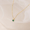 wholesale S925 Silver Necklace for Women, Retro Mini Emerald Diamond Collarbone Chain, Elegant and Sweet Neck Accessory D8470-0-0