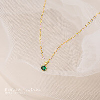 wholesale S925 Silver Necklace for Women, Retro Mini Emerald Diamond Collarbone Chain, Elegant and Sweet Neck Accessory D8470-S925 Silver Necklace 925 Silver