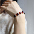 wholesale S925 Silver New Natural Purifying Blood Amber Multi-Bead Bracelet with Blood Amber Cabochon Small Design-0-4