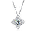 S925 Sterling Silver Cross-Border Moissanite Four-Leaf Clover Pendant Necklace-0-3