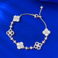 wholesale S925 Silver Live New Mother-of-Pearl Four-Leaf Clover Bracelet, Adjustable and Versatile with a Premium Feel-B196 White Mother-of-Pearl Bracelet Adjustable