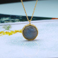 wholesale 925 Silver Vintage Labradorite Double-Sided Hollow-Out Floral Pattern Necklace Dunli Cross-Border Custom Wholesale-0-0
