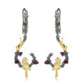 wholesale 925 Silver Secret Garden Designer Colored Gemstone Earrings, Natural Style Bird Design with Natural Gemstone Ear Drops-0-5