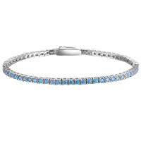 Sterling Silver Full-Diamond Color Zircon Bracelet for Women-2mm hidden clasp aquamarine zircon bracelet  14cm