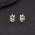 wholesale S925 Sterling Silver Minimalist Hexagonal Crystal Earrings with Natural Topaz and Peridot Gemstone Ear Studs-0-3