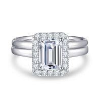 wholesale 925 Sterling Silver 2-Carat Square Zirconia Set Stackable Rings for Women, European and American Fashion Jewelry with a High-End Feel-Secondary Ring US Size 6#