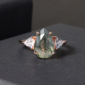 wholesale S925 sterling silver plated with 18k gold, petite and fresh moss agate gemstone ring, new style natural dendritic agate ring-0-4