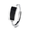 wholesale S925 Sterling Silver Geometric Square Black Resin Ring, Minimalist Style Ins Trendy Index Finger Ring for Women-0-4