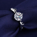 Sterling Silver Moissanite Deer Antler Open Ring for Women-0-0
