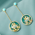 wholesale 925 Sterling Silver Dunhuang-style Winged Horse Earrings with Malachite and Turquoise, Premium Women's Earrings-0-1