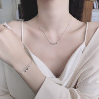 wholesale S925 Sterling Silver Korean Style Light Luxury Snake Chain with Olive-Shaped Pendant Necklace and Bracelet Set for Women-485LM/bracelet about 3.3g 925 silver