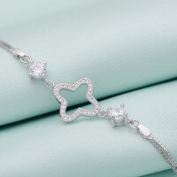 wholesale S925 Sterling Silver Four-Leaf Clover Bracelet for Women, Korean Style Minimalist Small Unique Design Silver Bangle, Personalized Fashion Versatile Wrist Accessory-004228-Platinum 925 Silver